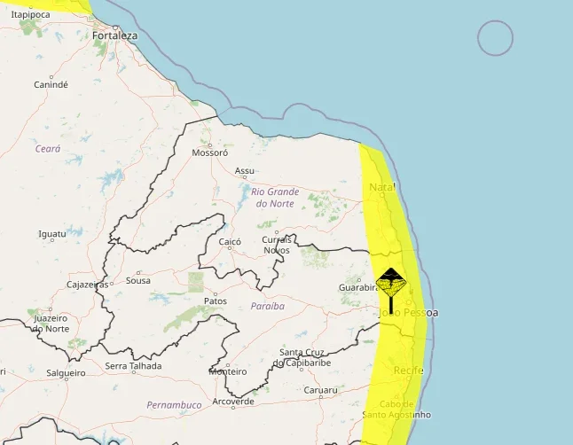 Inmet alerta para chuvas intensas em Natal e mais 30 municípios do RN